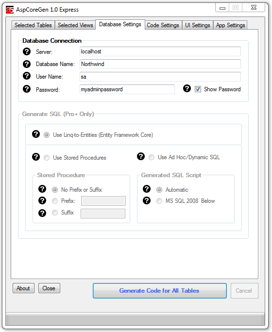 Database Settings