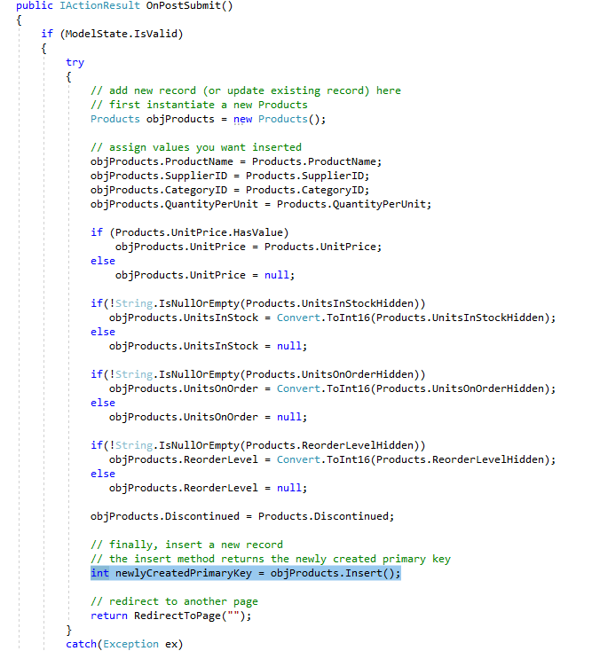 Update Values using Products Bound Property in the Page Model