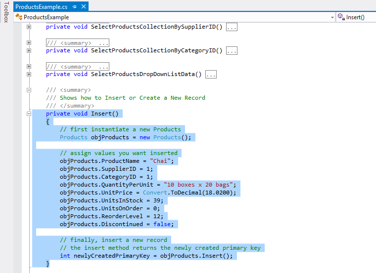 Product Example Insert Method