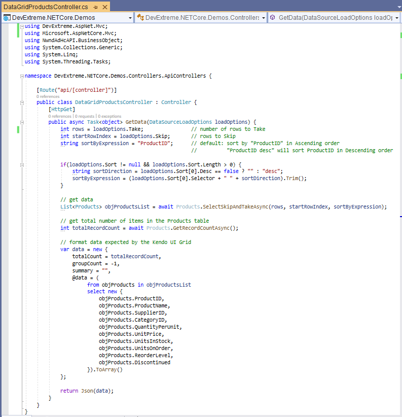 DataGridProductsController.cs web api