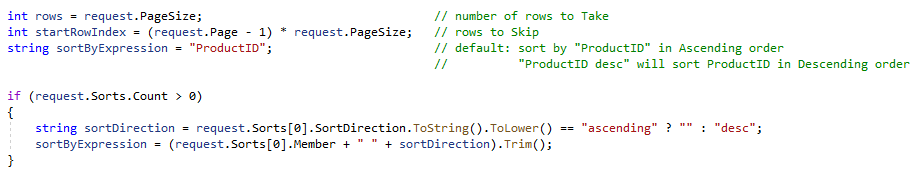 Rows, Skip, Take, Sort Order