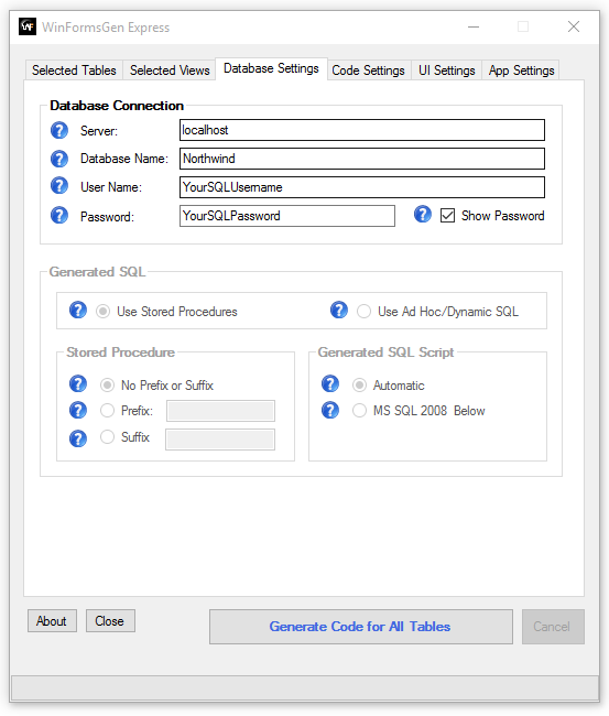 Database Settings